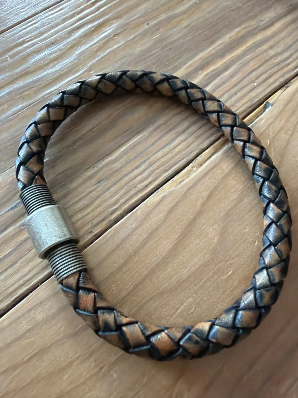 NEW Mens Bracelet Leather Braided 6mm Steel Magnetic Closure 8.5